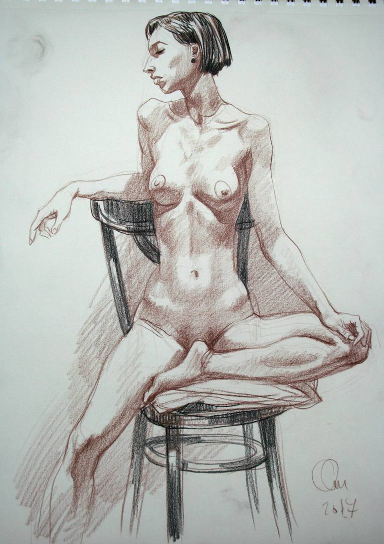 Earn money modeling from home - sanguine seated asymmetric pose for art school licensing